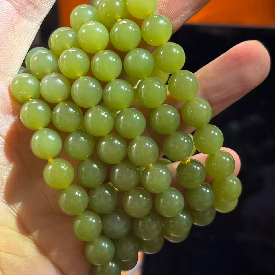 和田玉9-10mm黄口圆珠手串 多样性发其一 