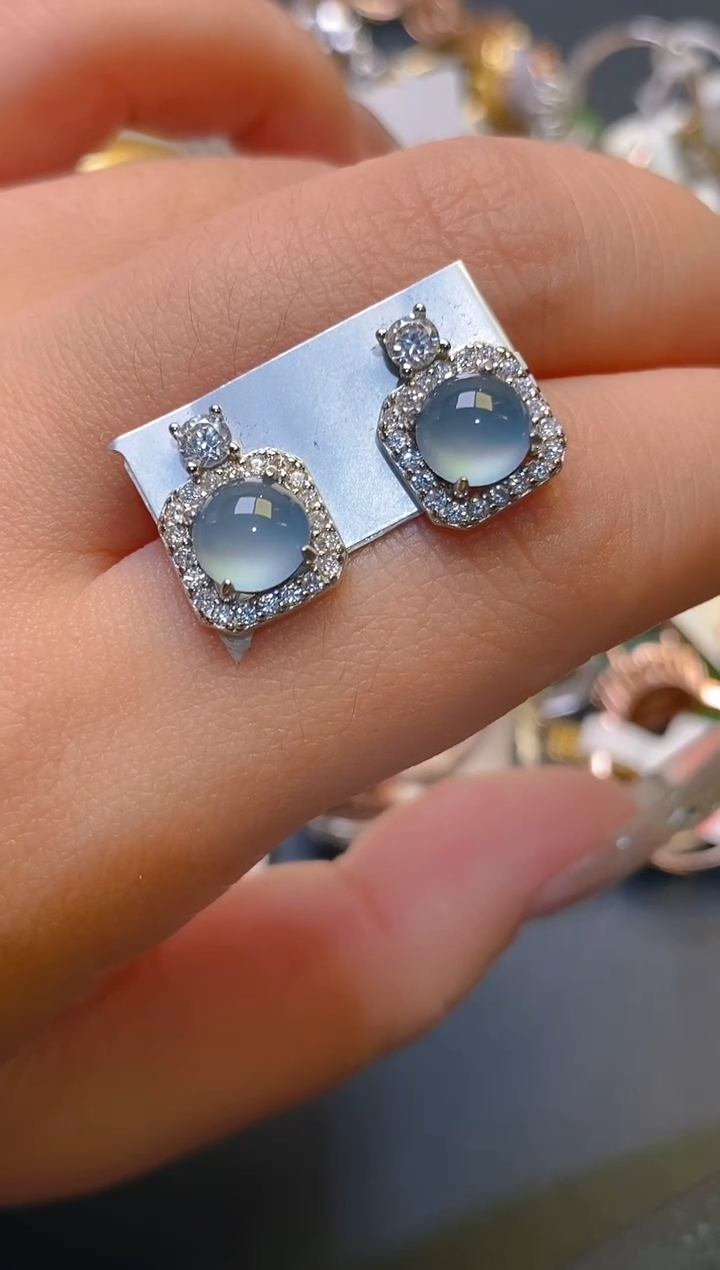 【闪购商品】翡翠耳饰银S925镶嵌天然A货翡翠1