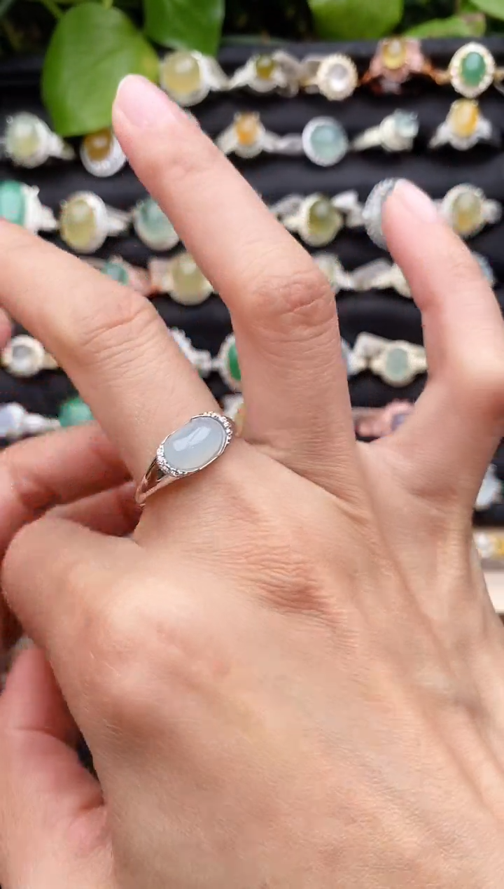 【闪购商品】翡翠戒指银S925镶嵌缅甸天然A货翡翠88  1-