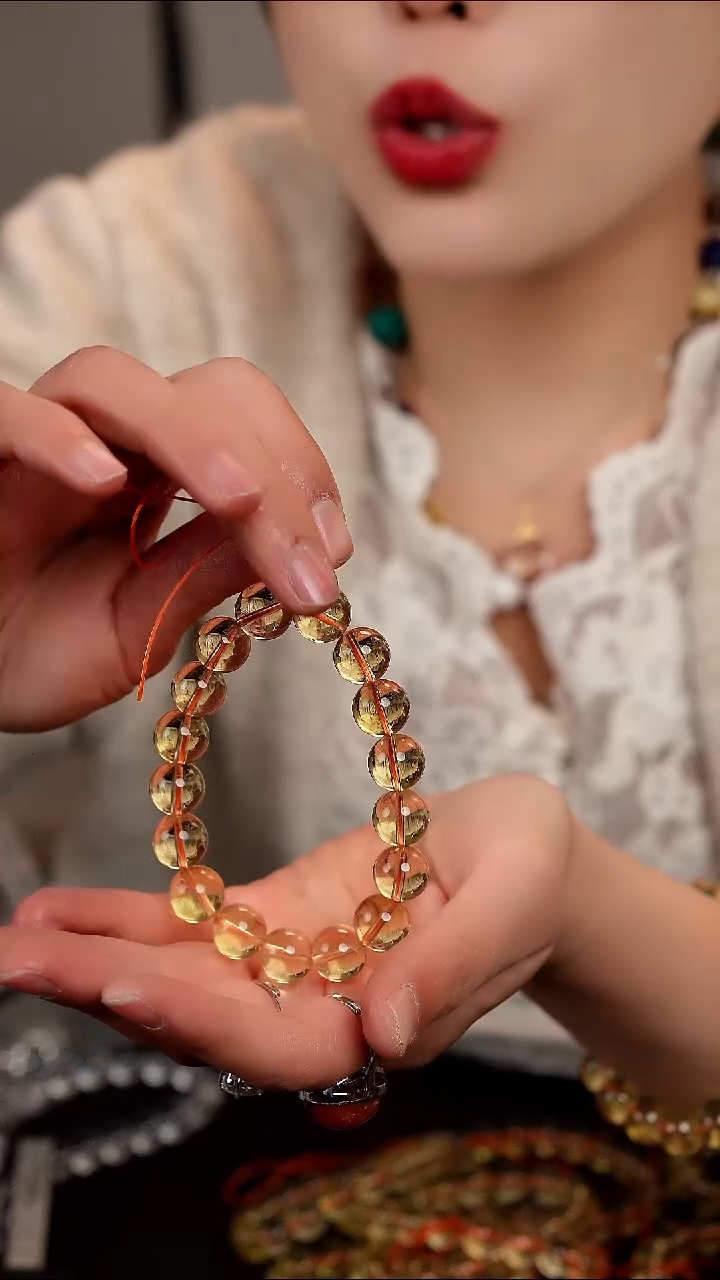 水晶摆件未镶嵌天然黄水晶素圈手链10