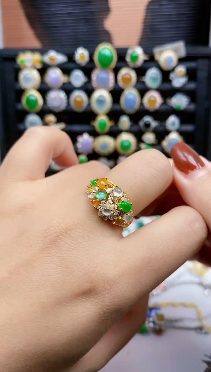 银S925镶嵌戒指翡翠桃*408