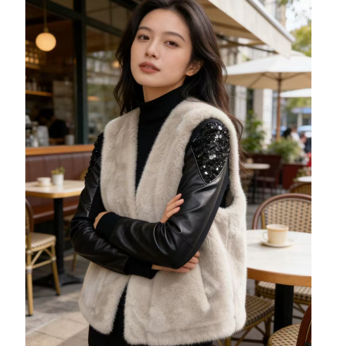 （雪兰貂）春秋冬 外套厚款时尚百搭女士气质款韩版轻奢马甲