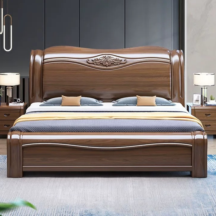 紫金檀木实木床主卧双人床现代中式家具储物床2米宽全实木大床