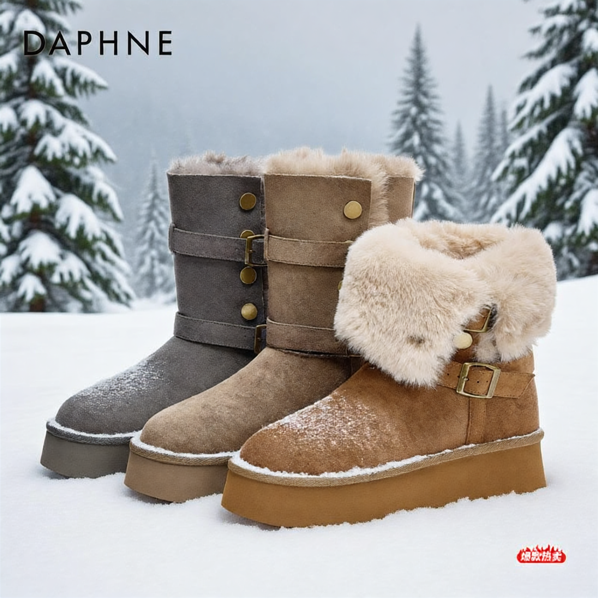 达芙妮时尚雪地靴女款爆款2025新款日常一鞋两穿增高加绒保暖靴子商品图
