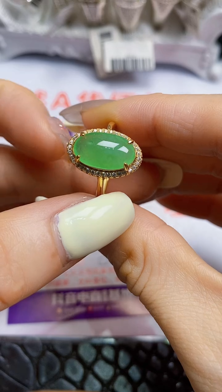 翡翠戒指银S925镶嵌/0297