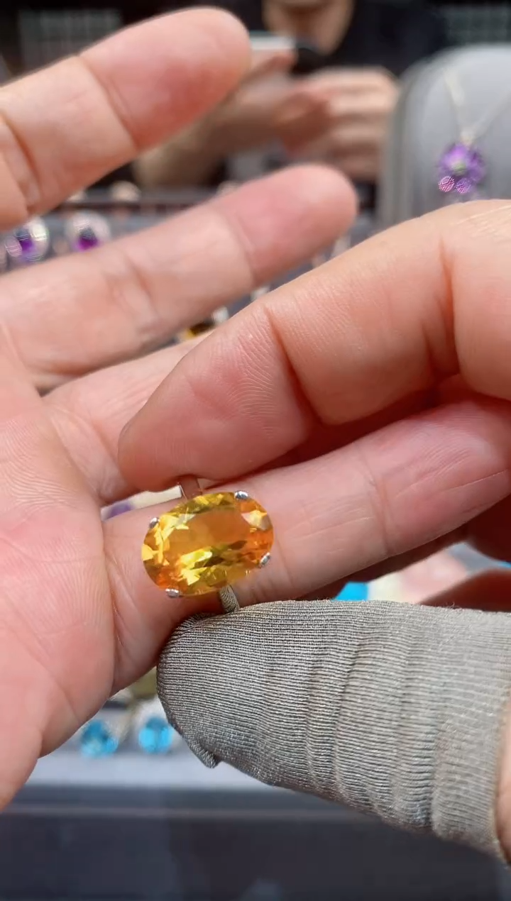 【闪购商品】黄晶戒子银S925镶嵌黄晶戒子 深