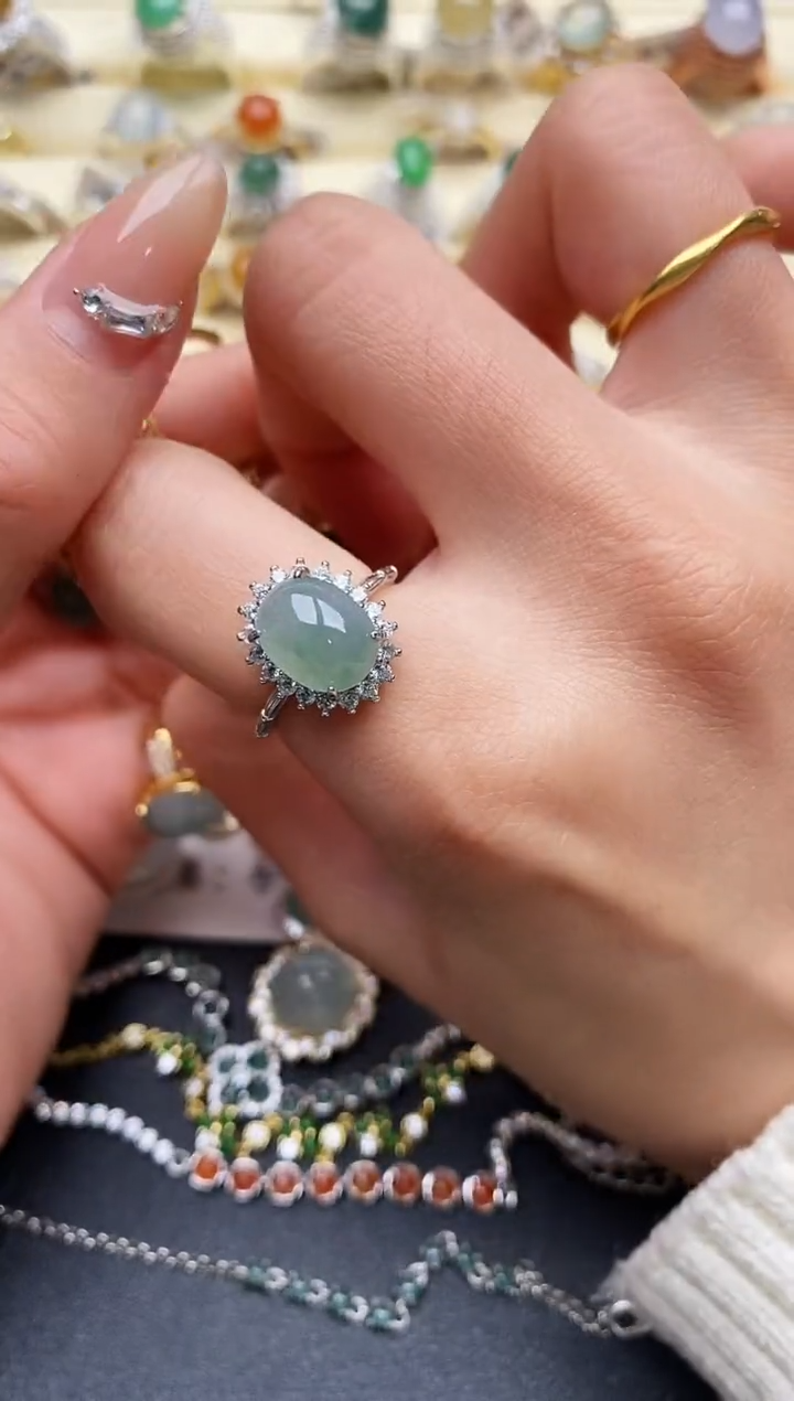 【闪购商品】翡翠戒指银S925镶嵌666666+1