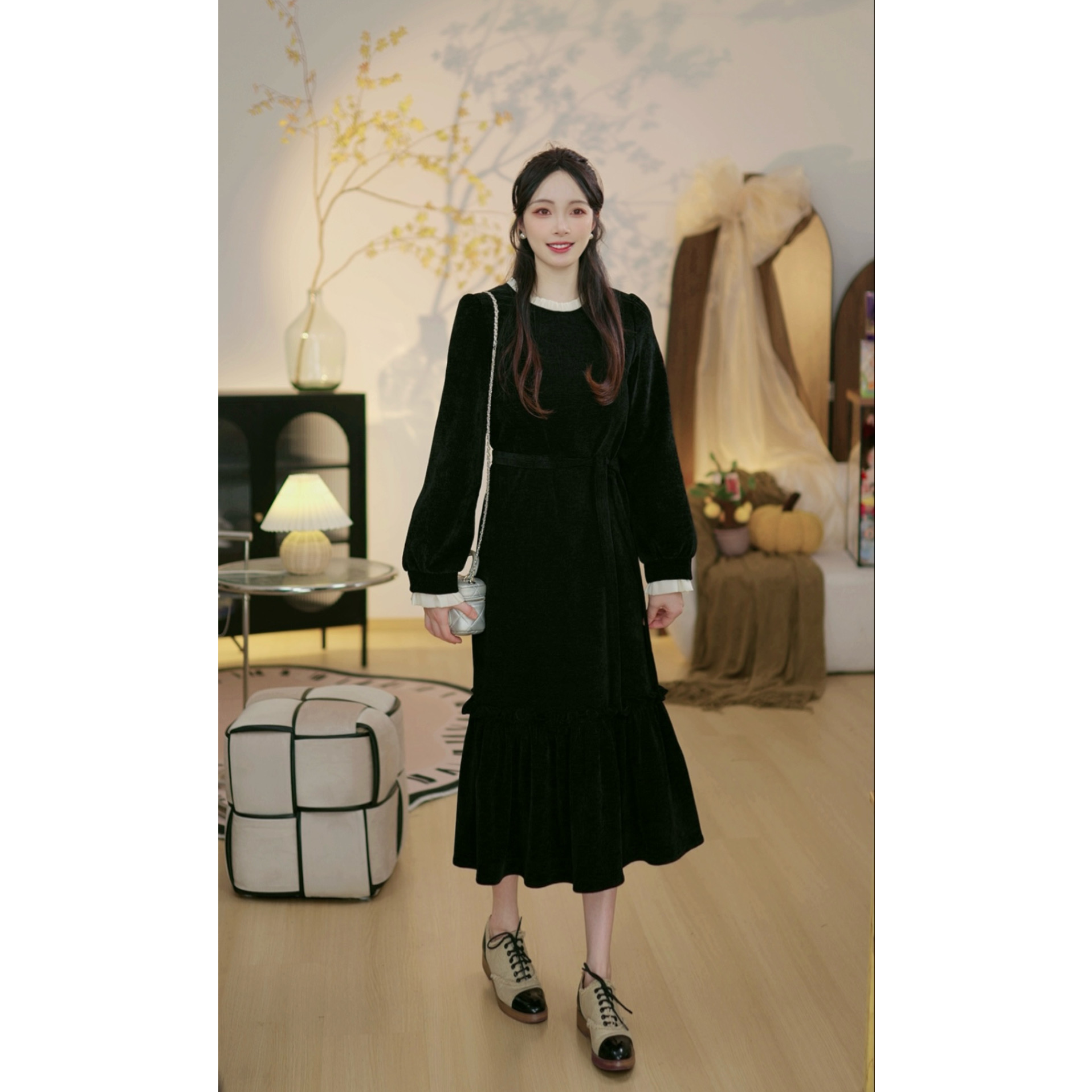 【赫本花园D】法式复古轻奢双面雪呢绒气质优雅秋冬连衣裙
