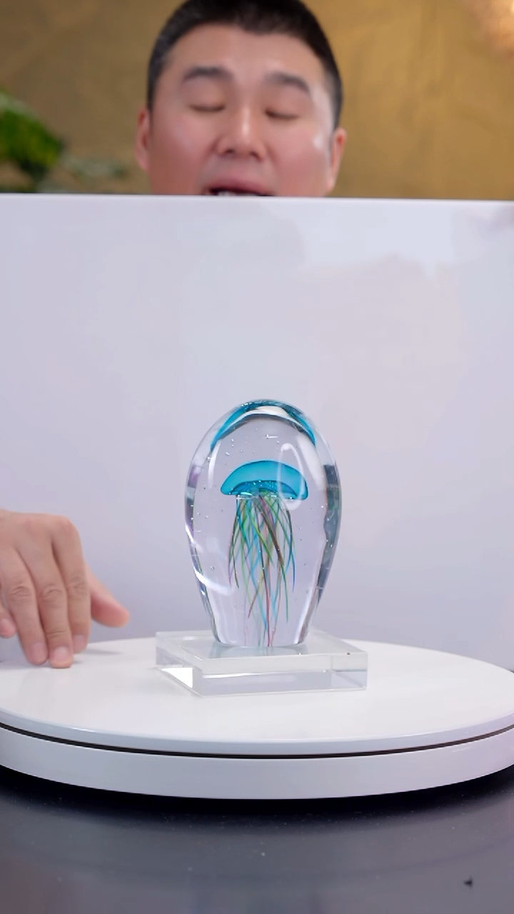 手工艺品琉璃宝石蓝气泡工艺水母+底座