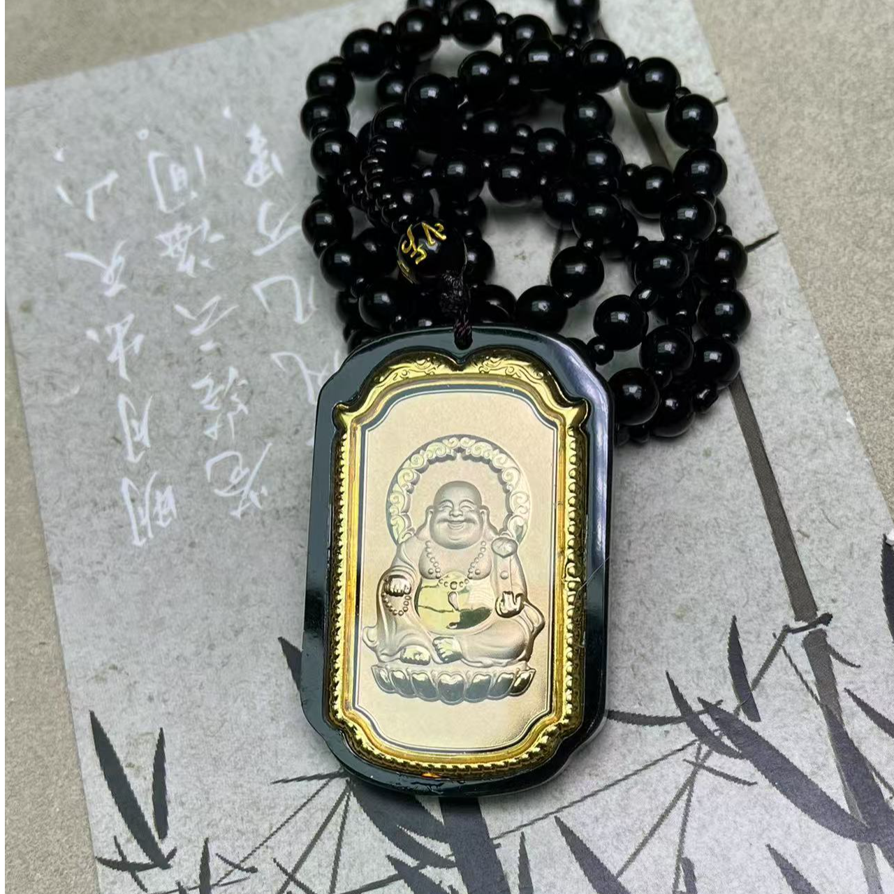 【官方甄选】A1高货24k金镶嵌和田玉塔青佛公吊坠