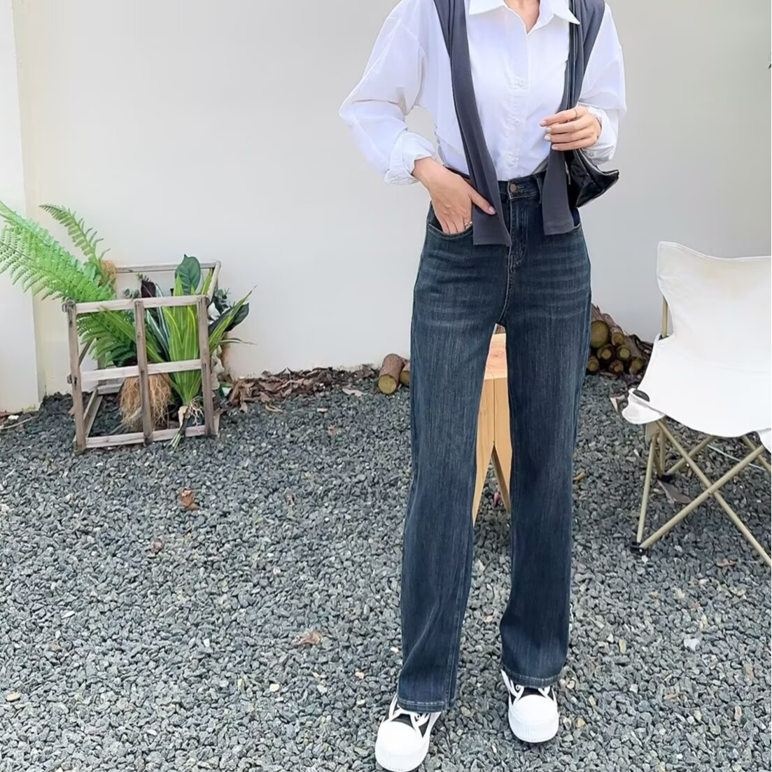 印语芩大码女装秋季新款窄版阔腿裤高弹显瘦百搭高腰牛仔裤
