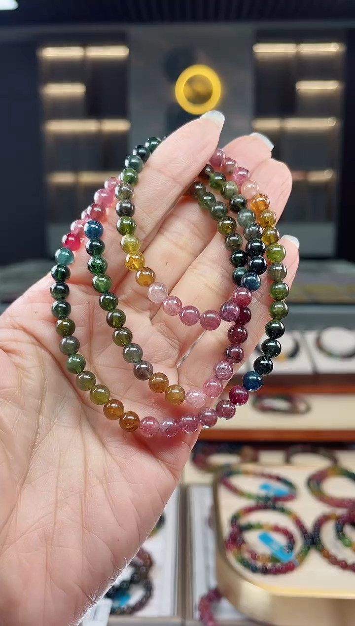 【闪购商品】碧玺三圈手串未镶嵌（多样性发一条）  Q