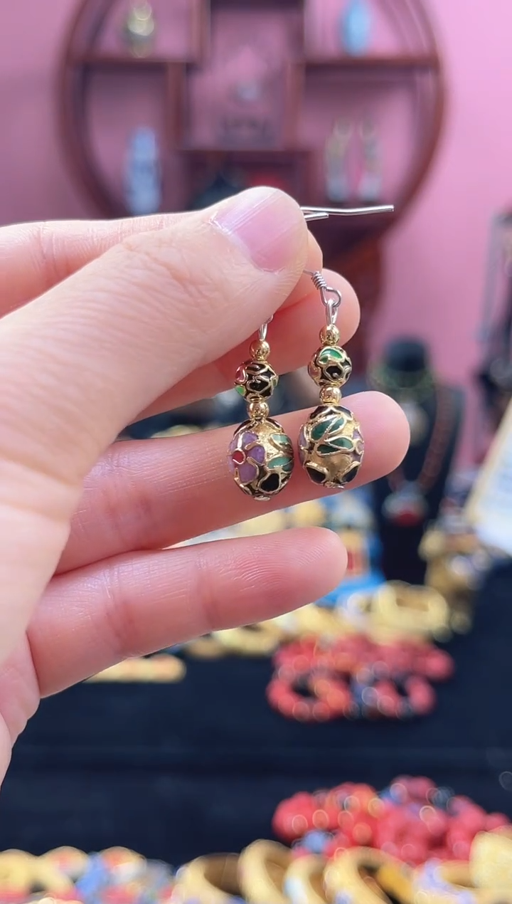 非遗 景泰蓝 金地 枣珠 耳环