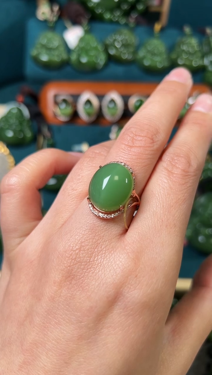 【闪购商品】和田玉（碧玉）戒指银S925镶嵌碧玉