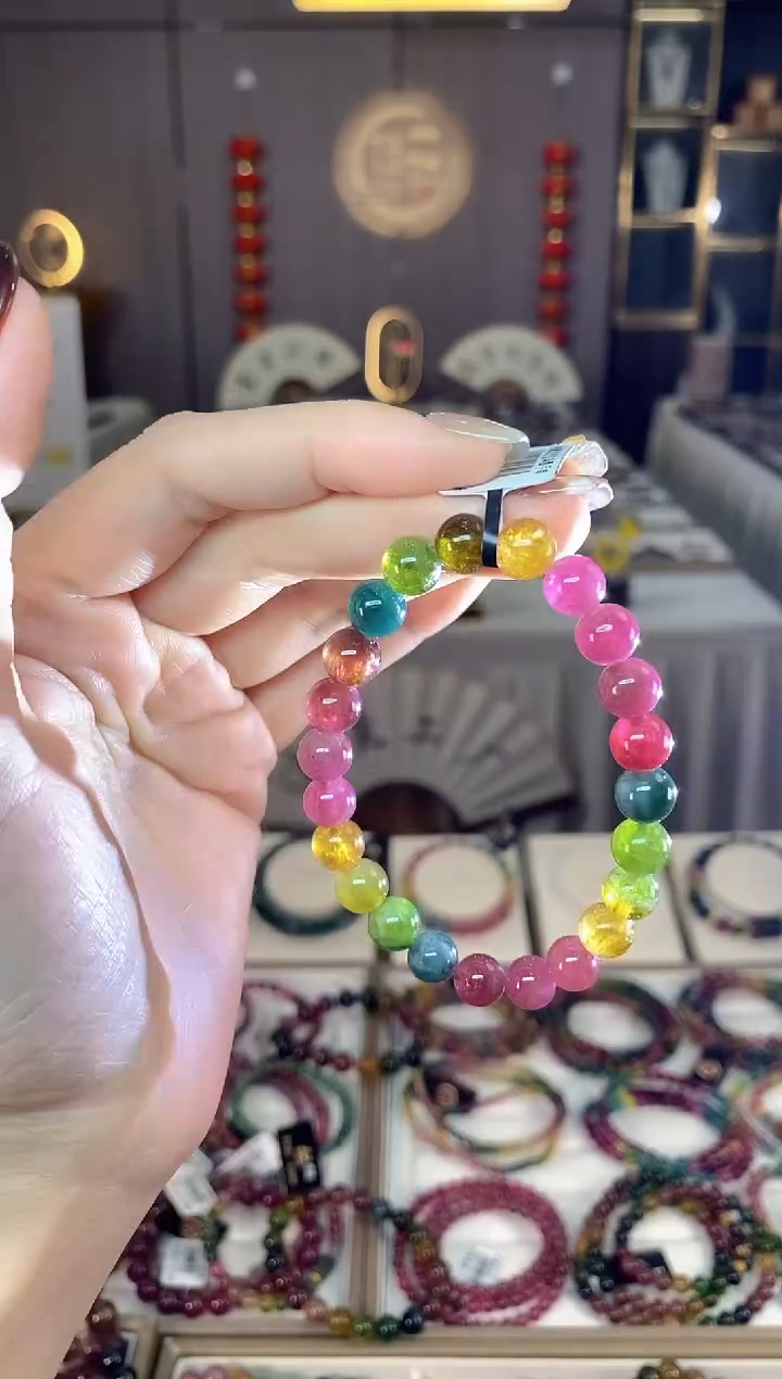 未镶嵌老矿碧玺色标彩虹单圈手串8mm+碧玺dan多样性发货一条