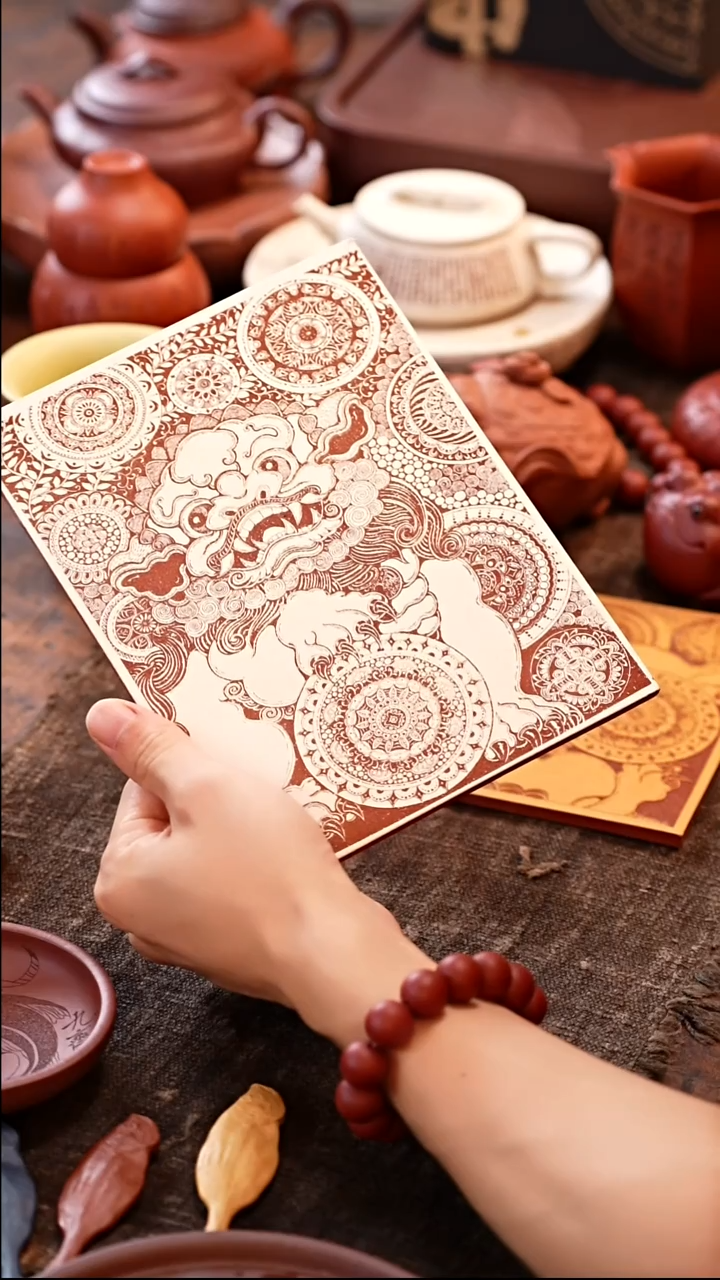 紫砂茶盘白玉段粉浆壶承醒狮四方干炮台