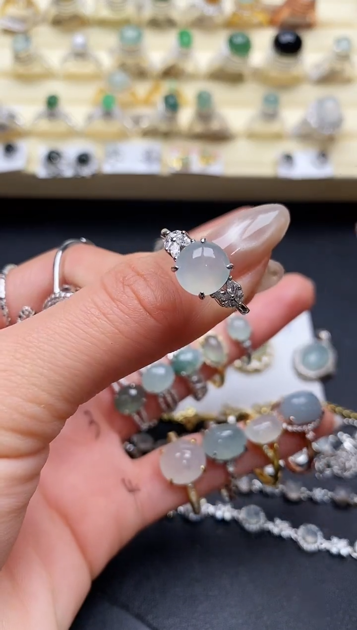 【闪购商品】翡翠戒指银S925镶嵌缅甸翡翠2   6+9