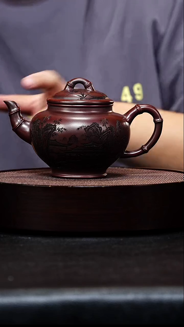 茶壶紫砂竹报春 