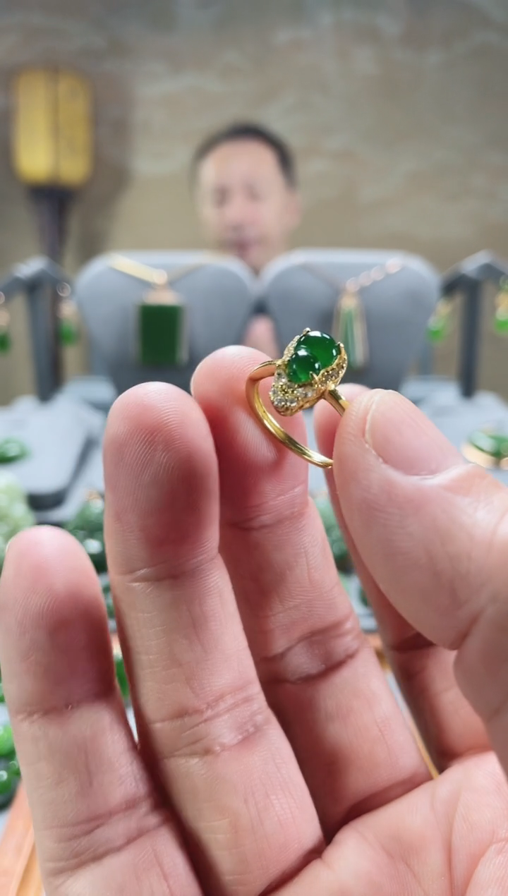 【闪购商品】翡翠戒指银S925镀金镶嵌戒指