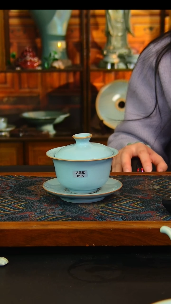 瓷片全手工元宝盖碗 ，微暇，简装