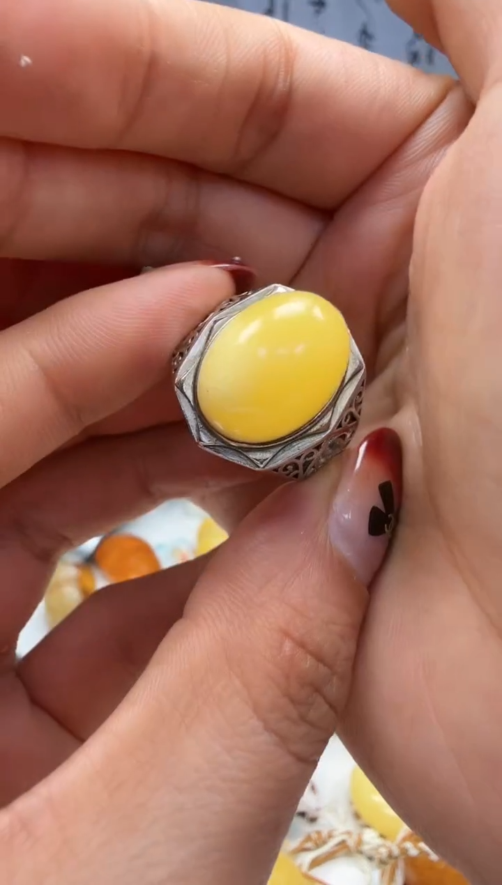 裸石琥珀银S925镶嵌如图