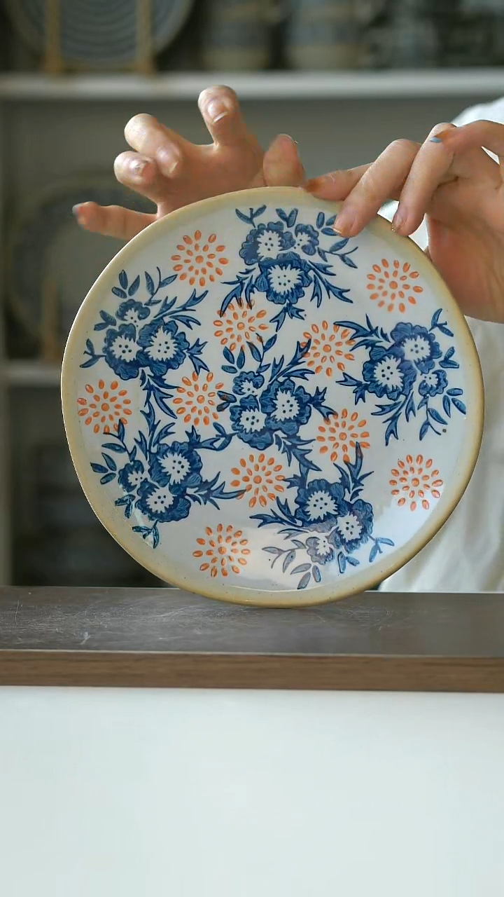 陶粗陶手绘花语晨曦早餐盘19cm@4-2@微瑕