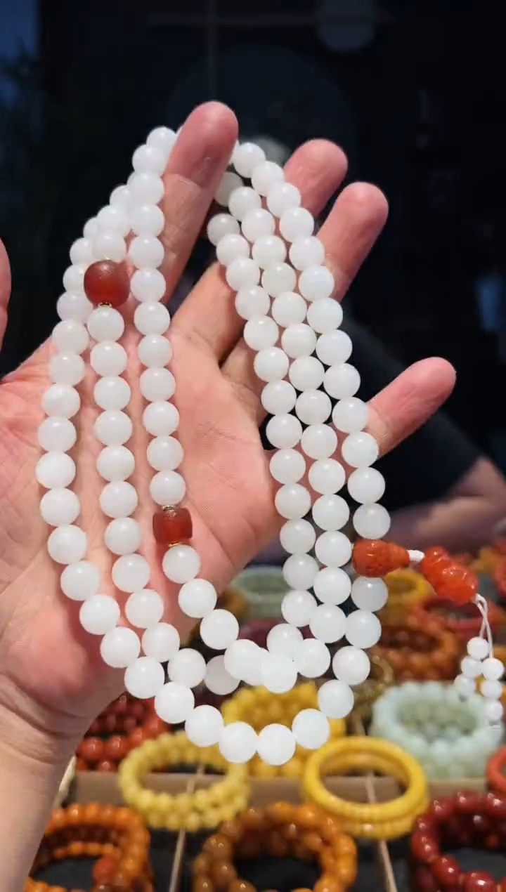 手串未镶嵌和田玉10+108多圈-黑