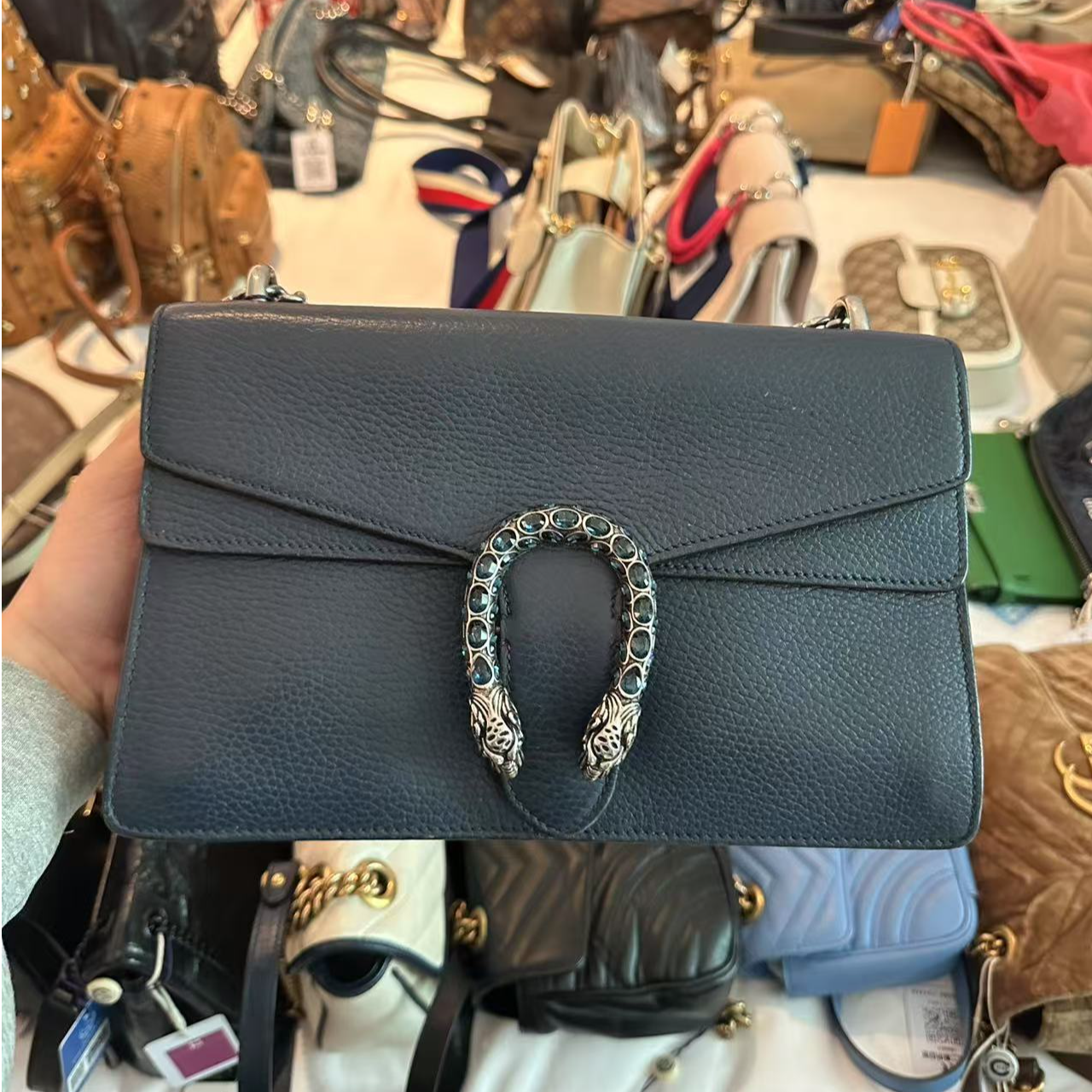 95新 GUCCI/古驰 深蓝色酒神中号斜跨包/云海包展放大漏