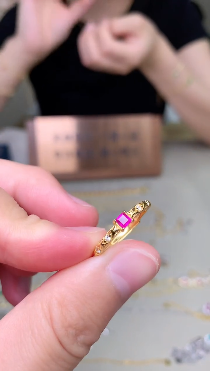 红宝石戒指银S925镶嵌戒指
