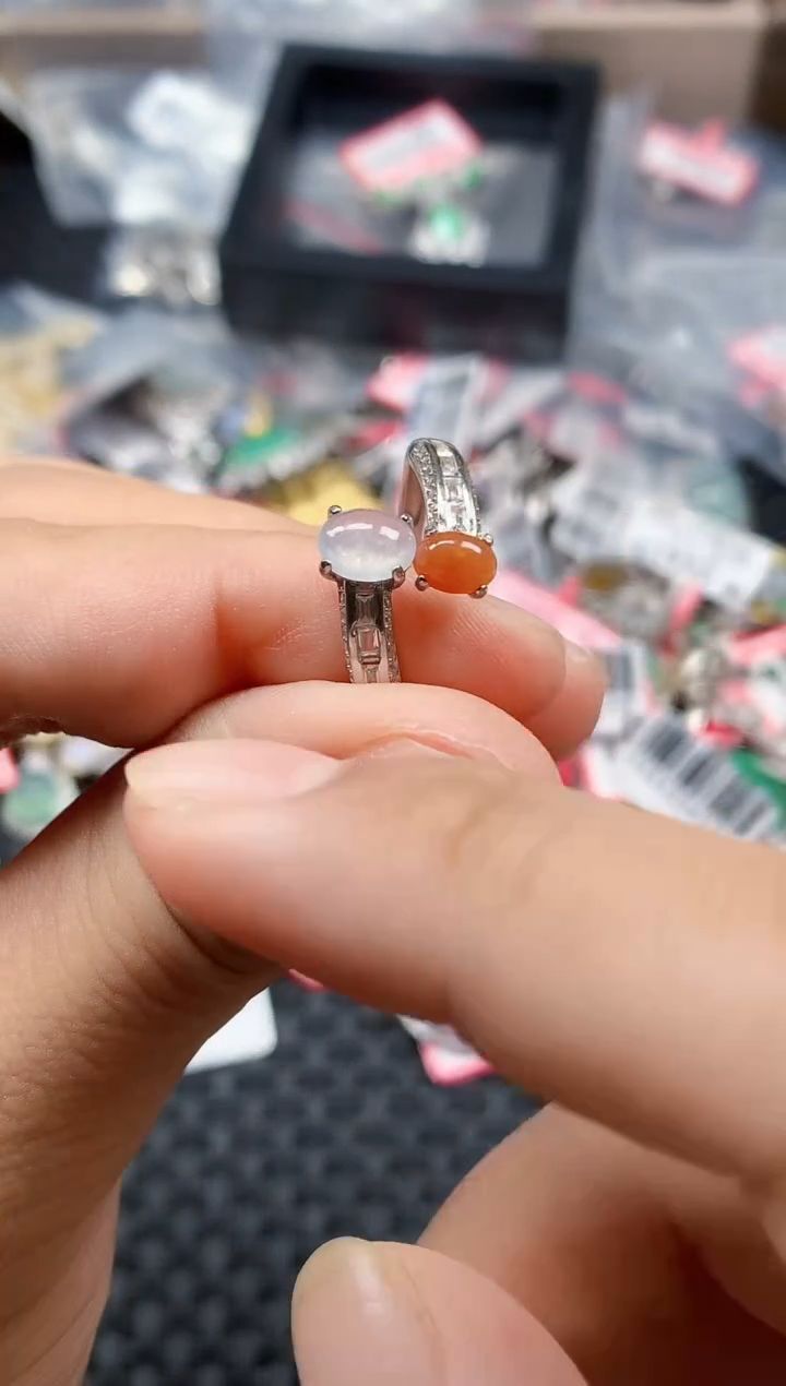 银S925镶嵌戒指翡翠天然A货缅甸翡翠