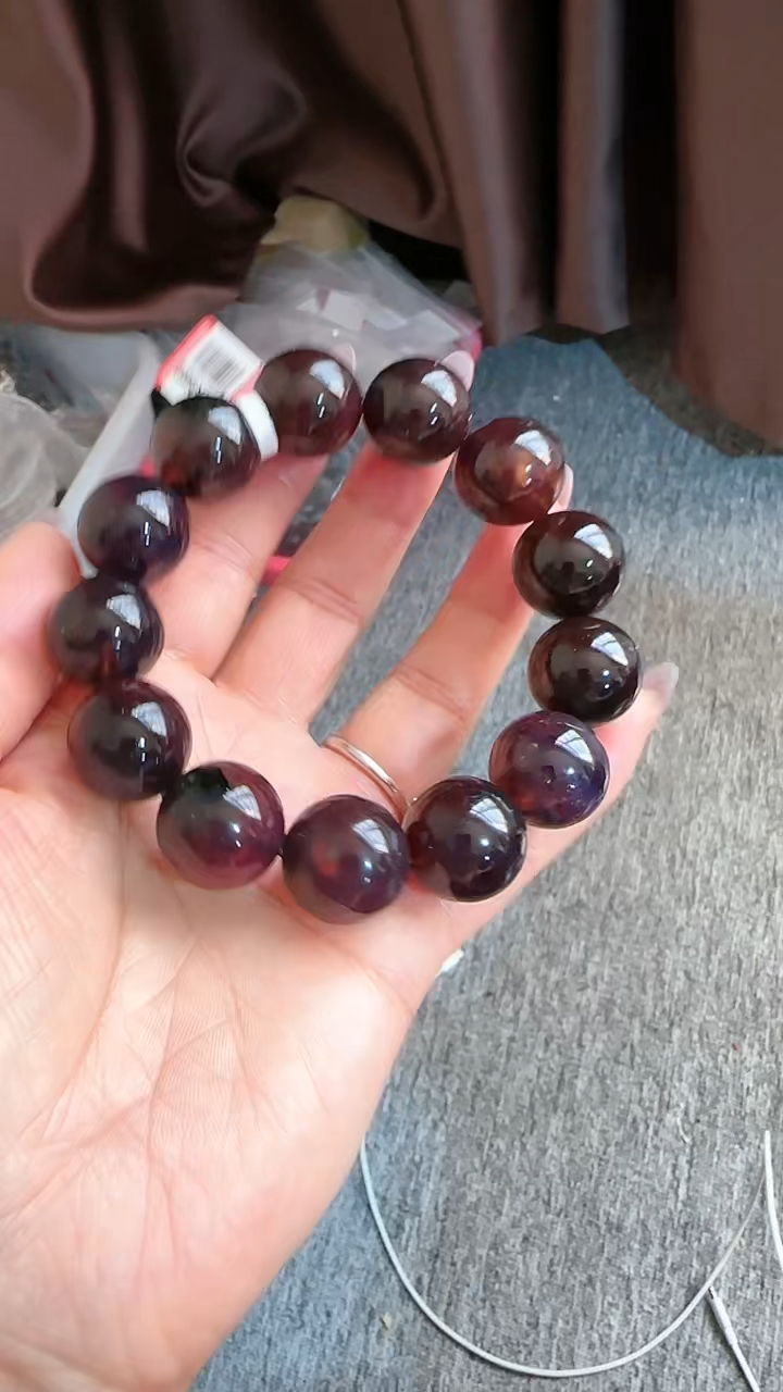 【闪购商品】琥珀手链未镶嵌规格18微瑕紫翳灵草手串#34