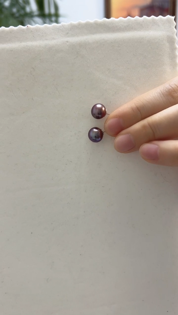 银S925镶嵌耳饰淡水珍珠用****妈紫色9-10耳钉