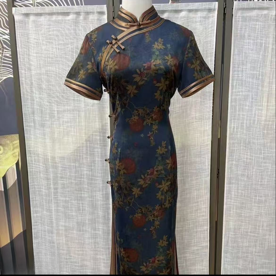 【花枝韵】新款中国风修身复古优雅大方长款旗袍