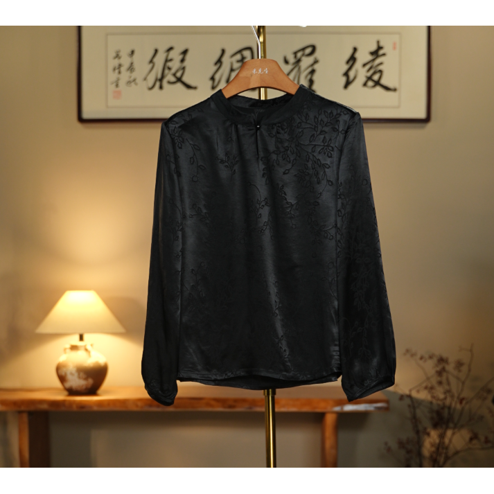 【庭中花绽-香云纱衬衫】中式国风香云纱衬衫0116