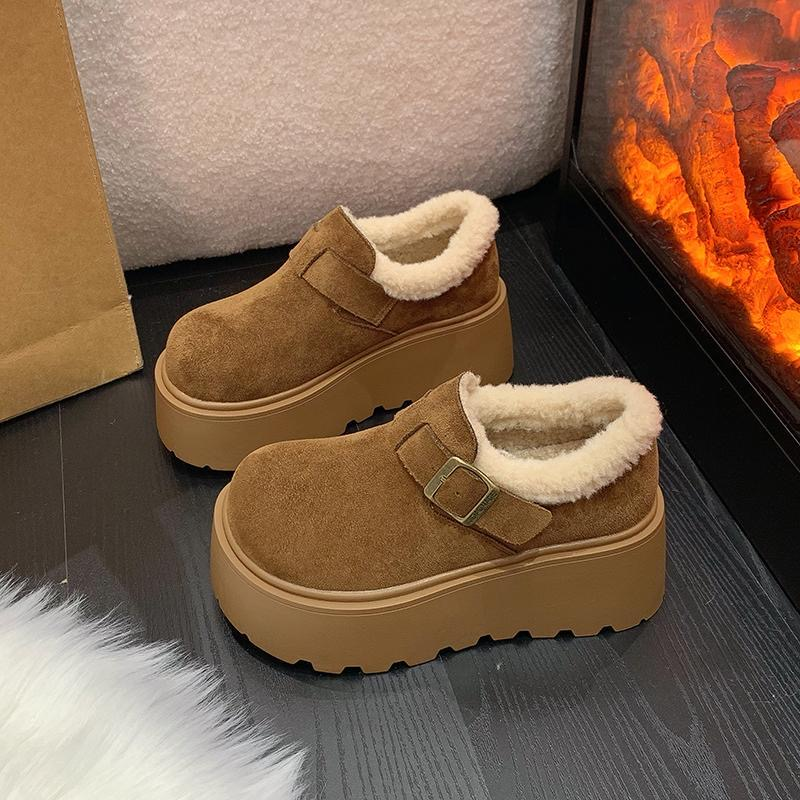 复古增高加绒毛呢勃肯鞋女冬款毛毛鞋2025时尚百搭一脚蹬保暖棉鞋