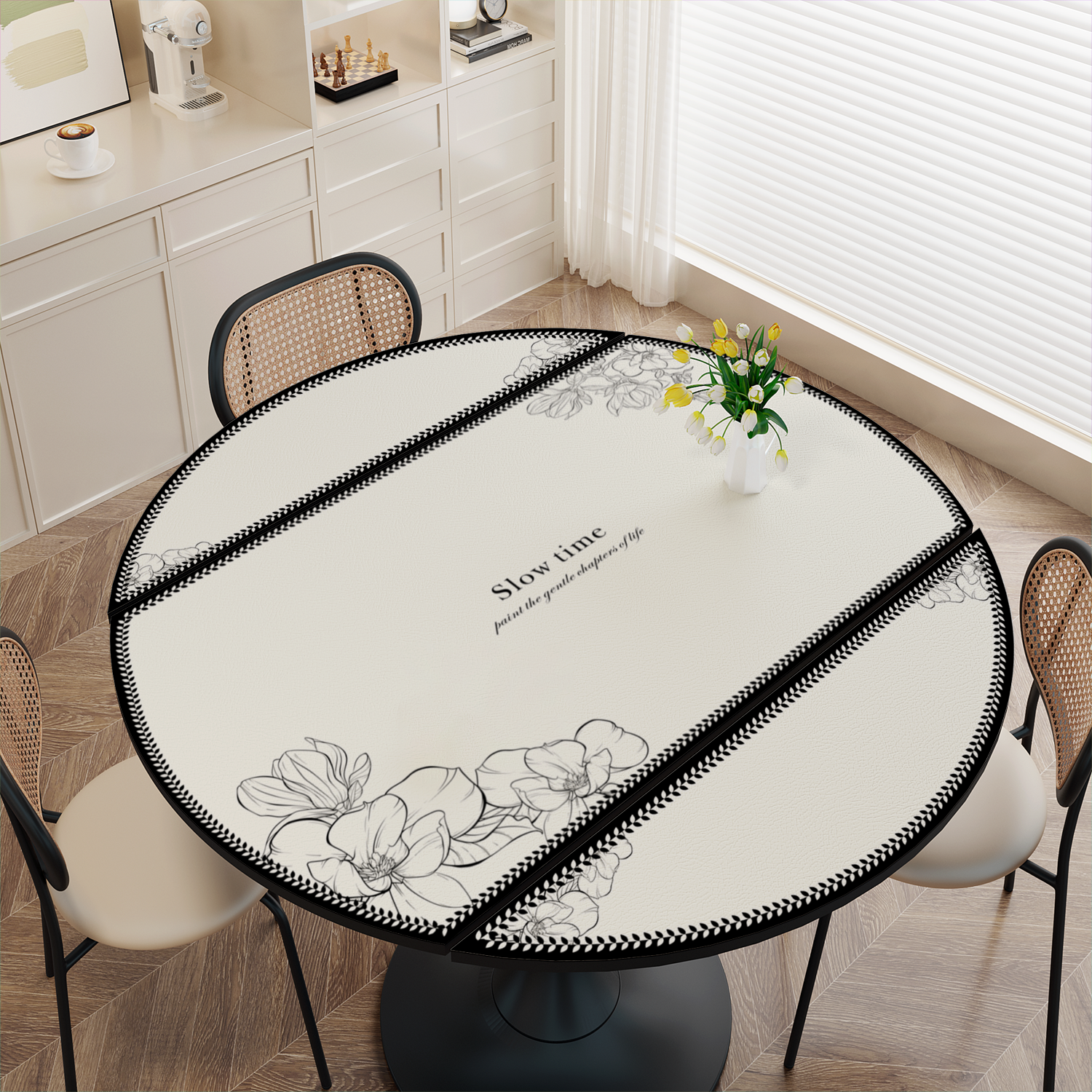 现代简约风折叠圆桌餐桌桌垫弧形椭圆形桌布防水防油防烫茶几垫子