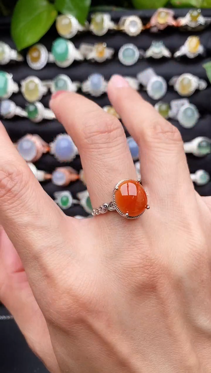 【闪购商品】翡翠戒指银S925镶嵌缅甸天然A货翡翠77