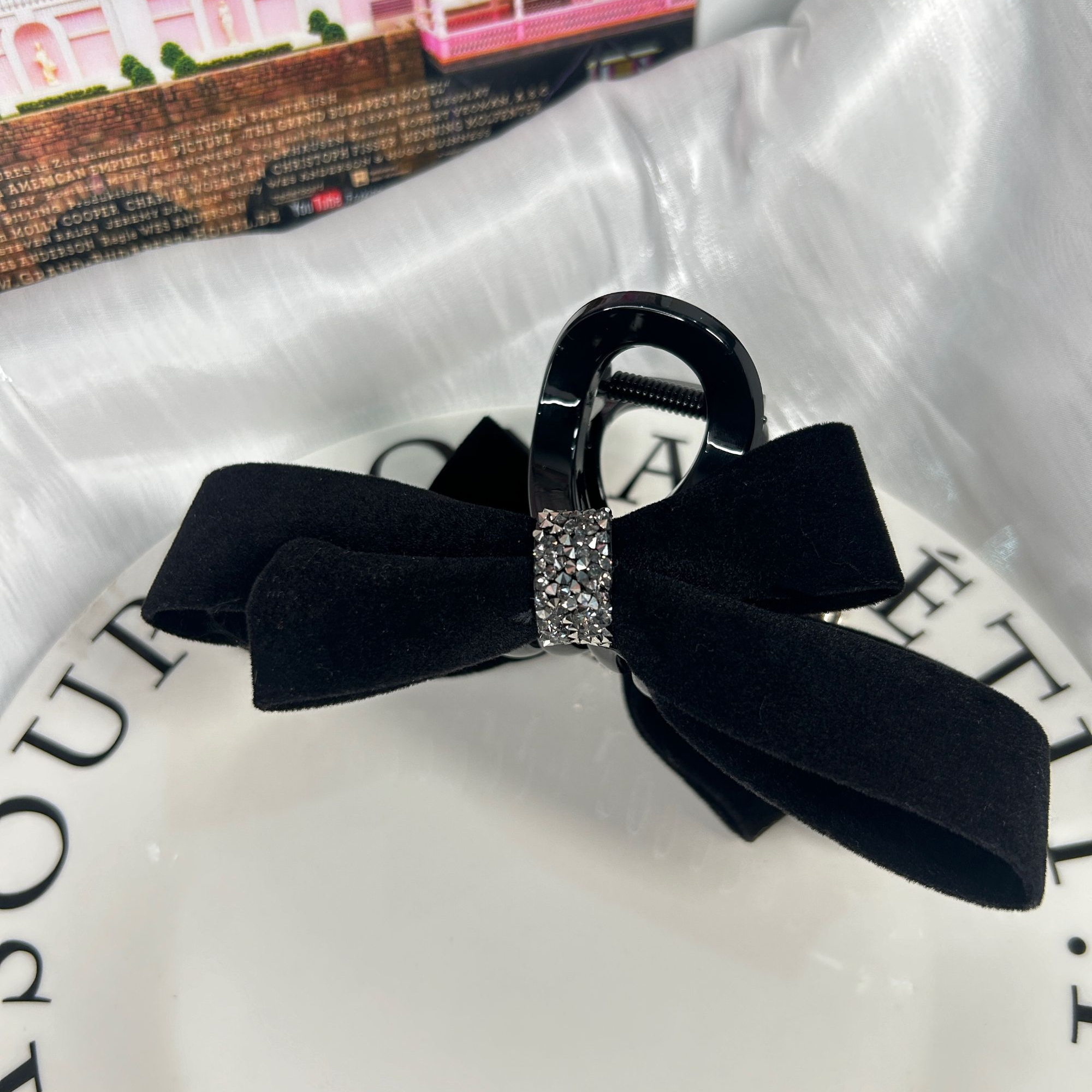 韩国博主同款轻奢大气优雅财阀千金风丝绒抓夹鲨鱼夹