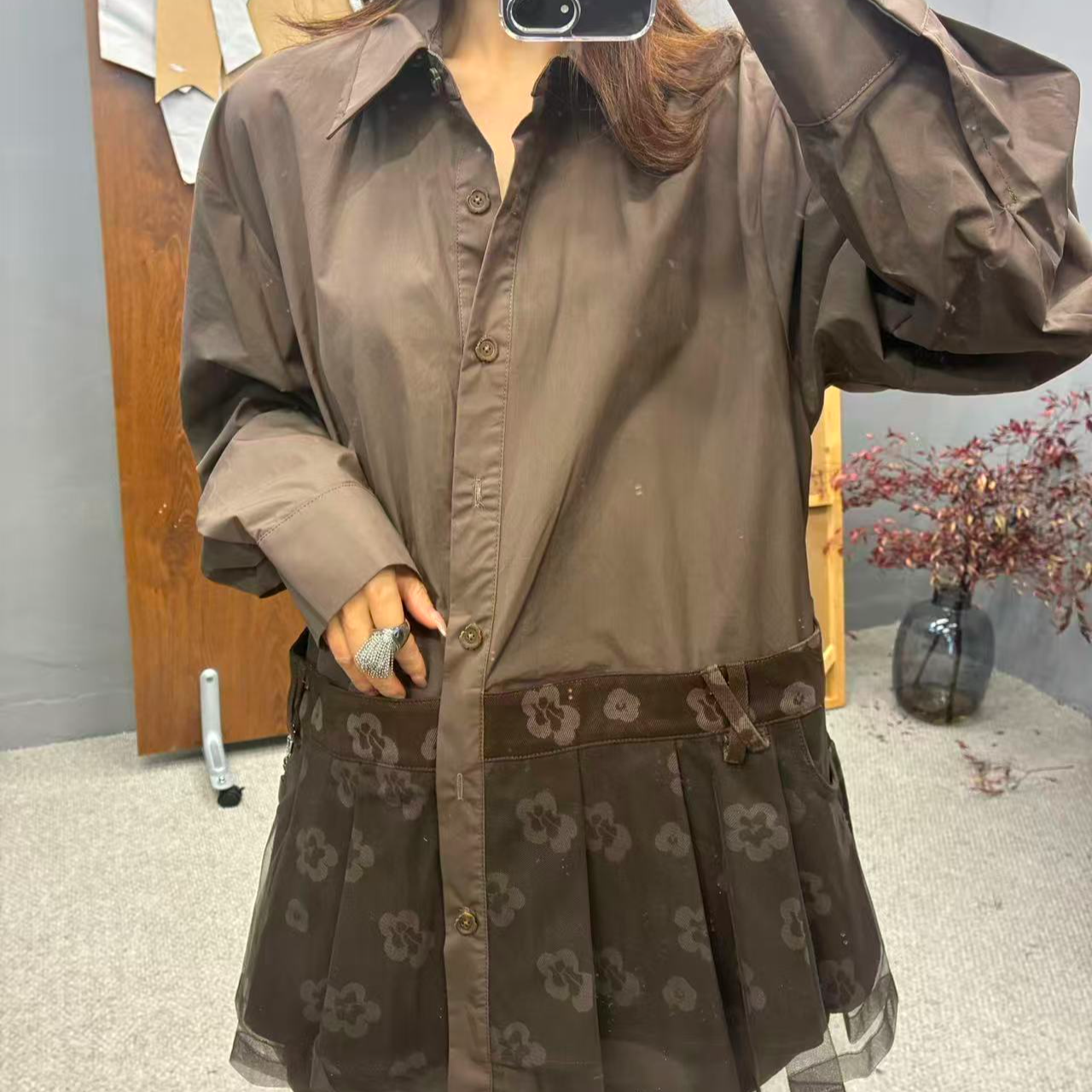 拼接长袖休闲百搭日韩女森系衬衫成人牛仔时尚中古3994-412