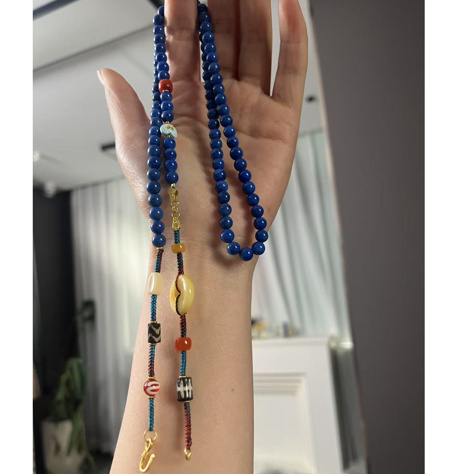 （米多）天然青金石万能链长链设计款—多样性发其一约7mm【JJ368】