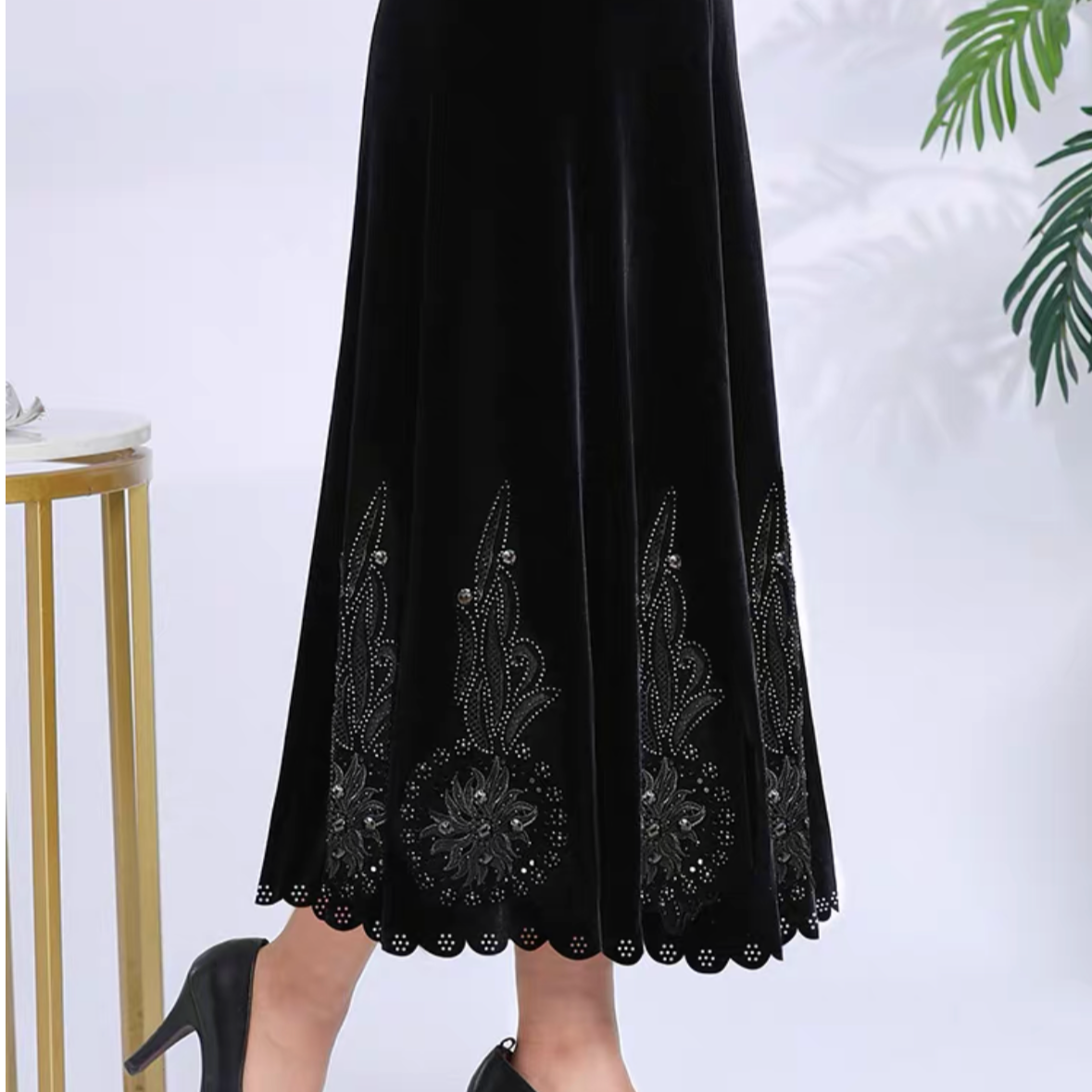 钻石绒半裙中老年高端大码时尚气质半裙蕾丝半身裙88A1638-80cm