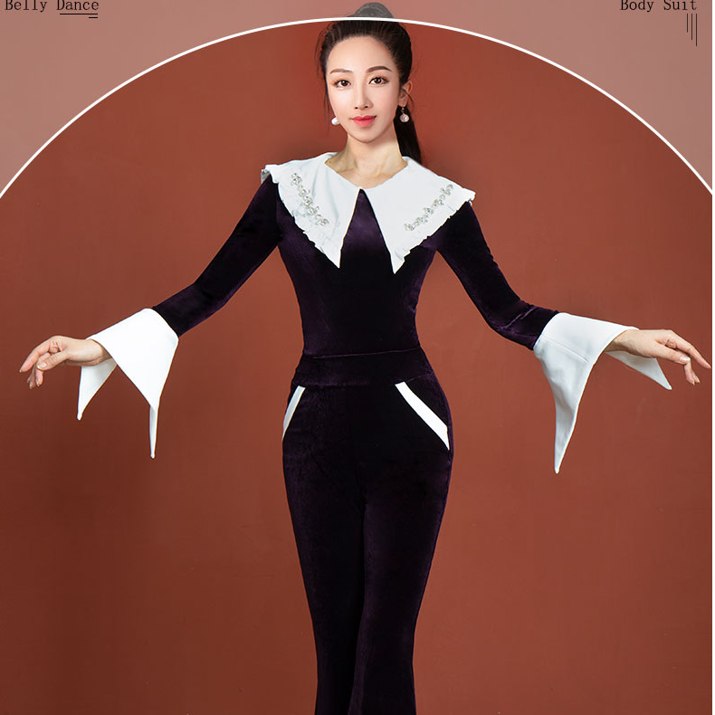 XT906 舞姿翼显瘦丝绒长袖流苏形体服女时尚高端走秀款