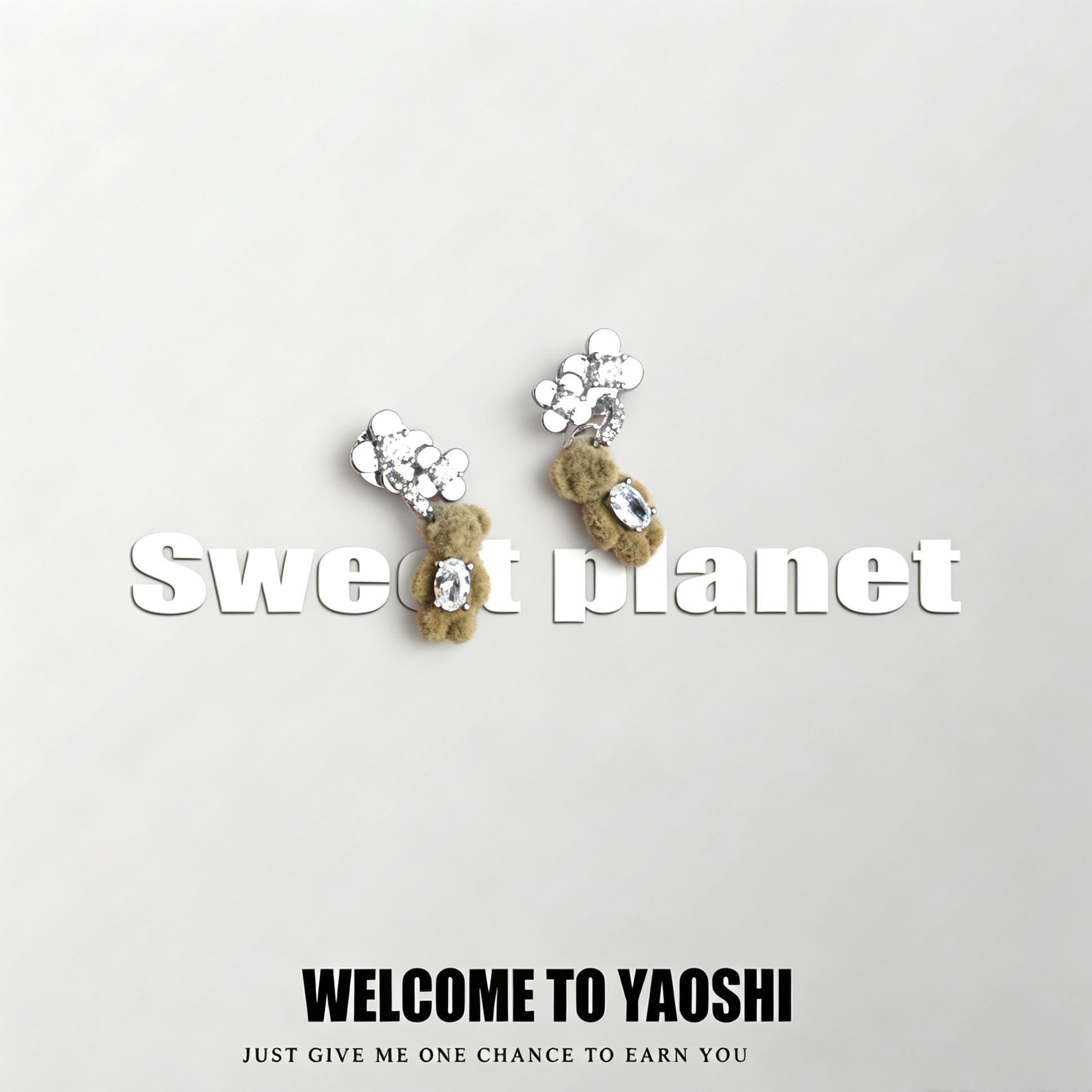 纯铜布艺耳饰 Sweet Planet-时尚高级感小众百搭爱心小熊耳钉1213