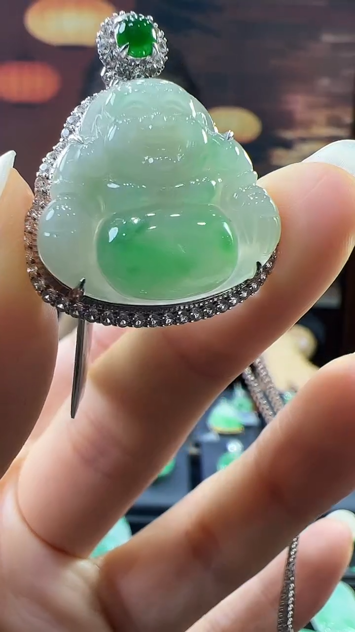 18K金镶嵌挂件翡翠佛公 不含链