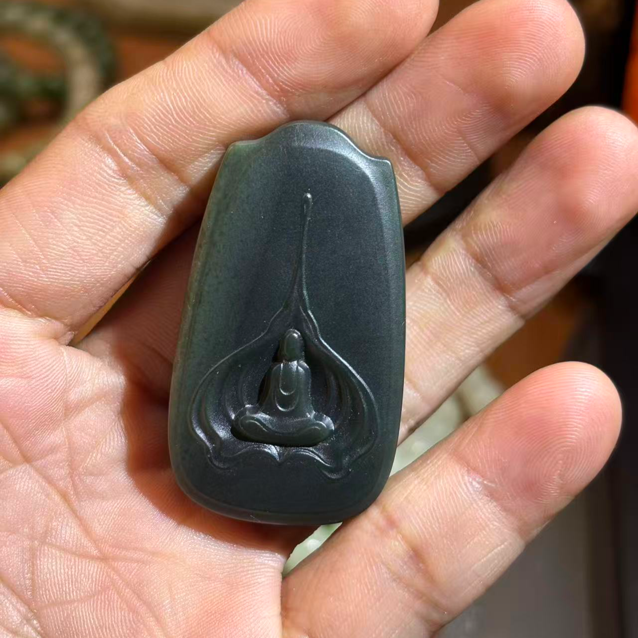 和田玉青玉带白皮 悟道无事牌 28×49