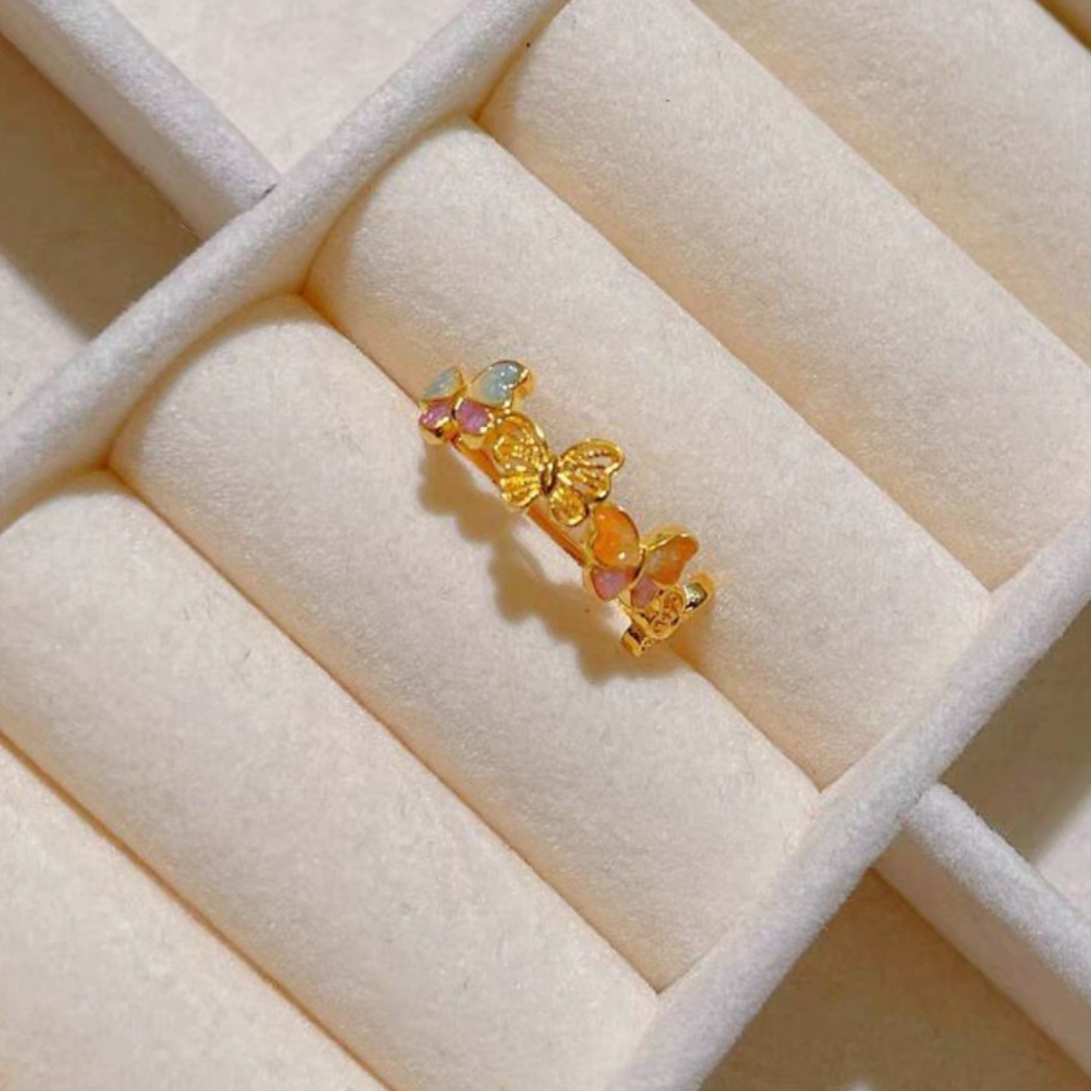 瑞诺黄金缤纷蝴蝶戒指足金999活口2025新款戒子生日送女友礼物