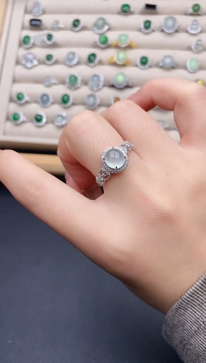 银S925镶嵌戒指翡翠0