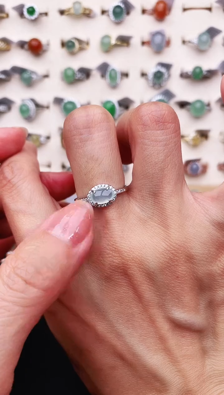 【闪购商品】翡翠戒指银S925镶嵌天然缅甸A货翡翠333   7-8