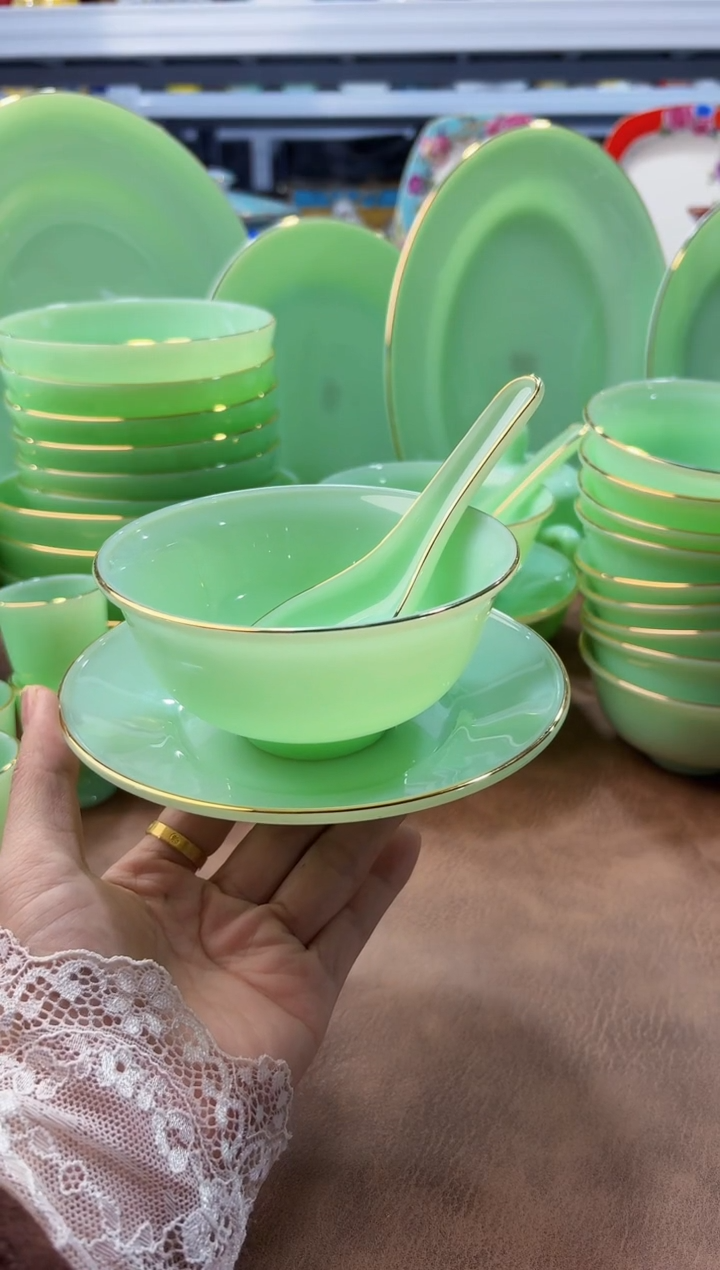 玉瓷三件套碟碗勺6套景德镇陶瓷