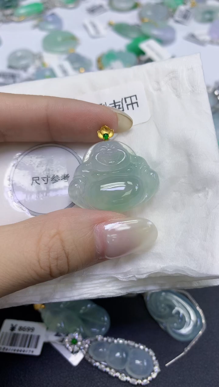 颈饰18K金镶嵌翡翠天然缅甸翡翠A货百元以上9元证书费自理